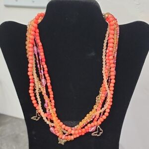 Boho Multicolor Orange Beaded Necklace